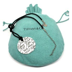 Tiffany & Co White Bone Script New York Fifth Ave Round  Silk Cord 16" Necklace